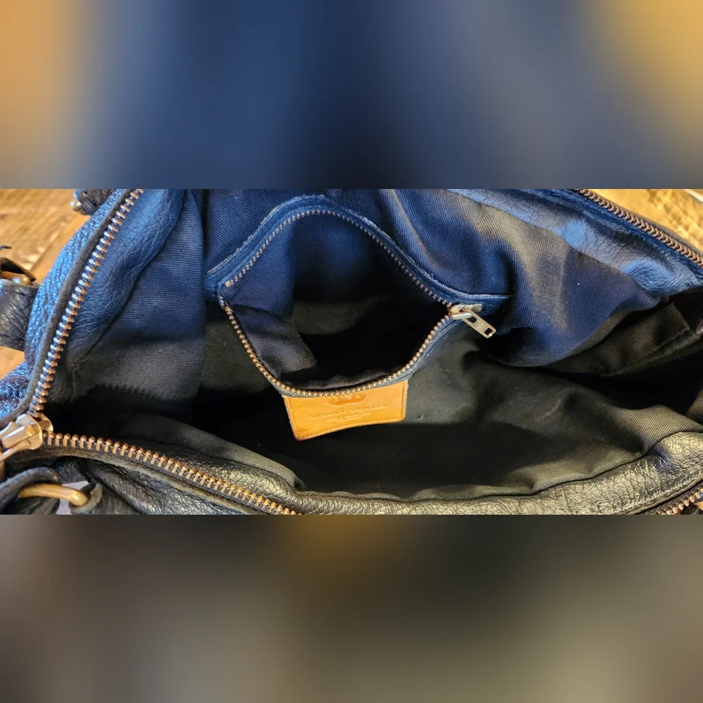 Black Leather Shoulder Bag with Gold Hardware - Picture 7 of 11